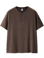 Men's Short Sleeve Henley T-shirt in Gray, side view