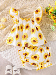 Children's Ruffled Printed Tank And Shorts Set in Shell, fabric detail