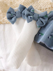 Children's Ribbed Knit Dress Set in Blue, editorial view