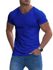 Men's Full Size V-neck Slim Fit Casual T-shirt in Light Gray, product detail
