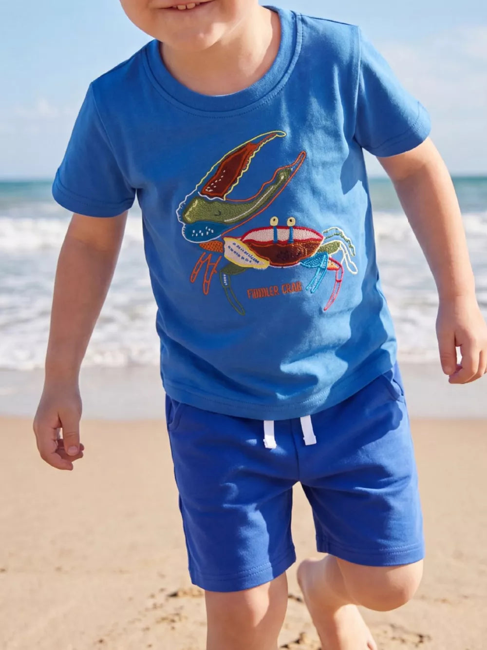 Children's Crab Embroidered T-shirt And Shorts Set, front view