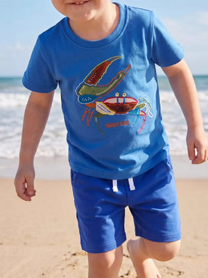 Children's Crab Embroidered T-shirt And Shorts Set, front view