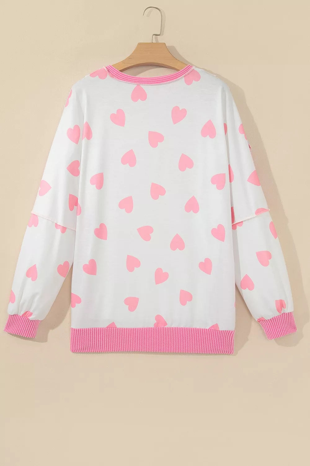 Heart Pattern Colorblock Side Slit Top in Pink, close-up detail