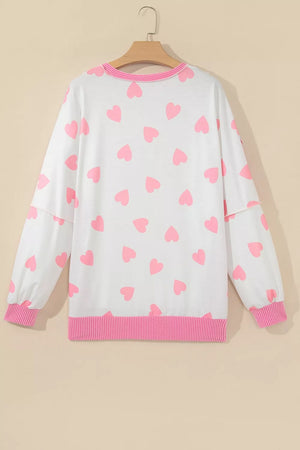Heart Pattern Colorblock Side Slit Top in Pink, close-up detail