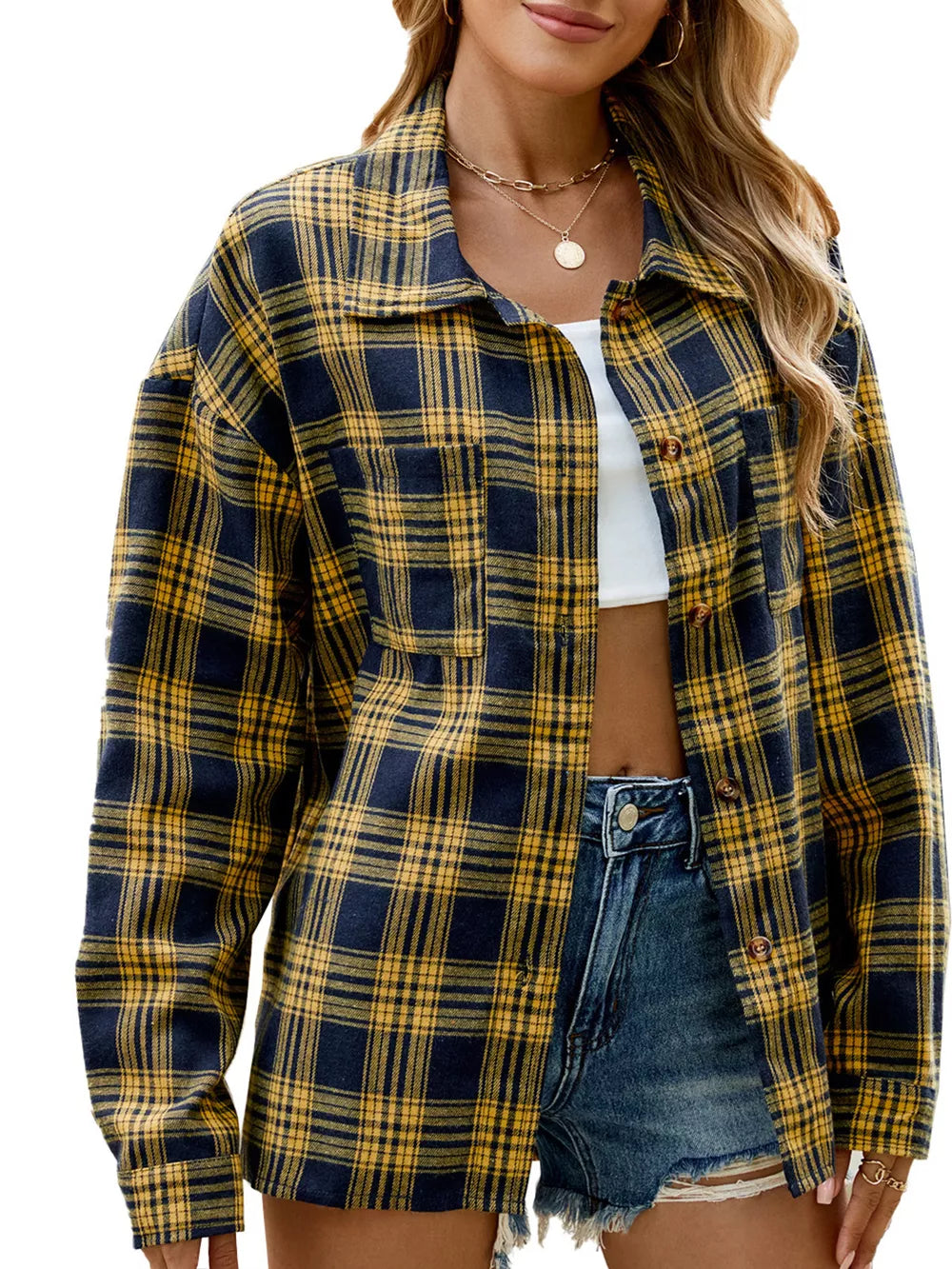 Plaid Button Up Shirt in Coffee with buttoned