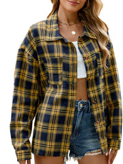 Plaid Button Up Shirt in Coffee with buttoned