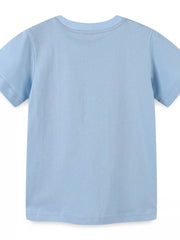 Light blue cotton crew neck t-shirt for babies, short sleeves, basic style.