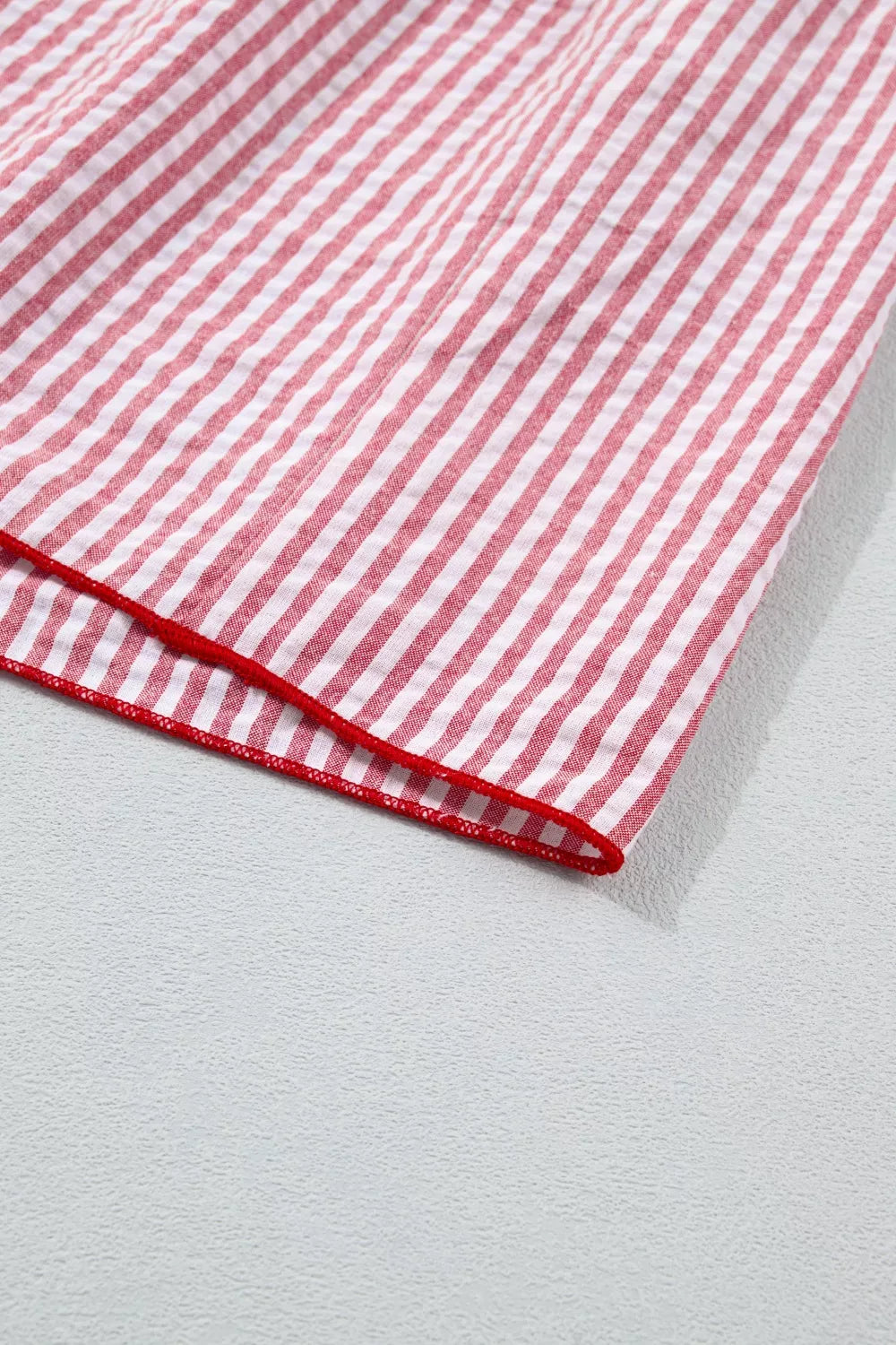Red and white striped cotton maxi dress with red trim detail