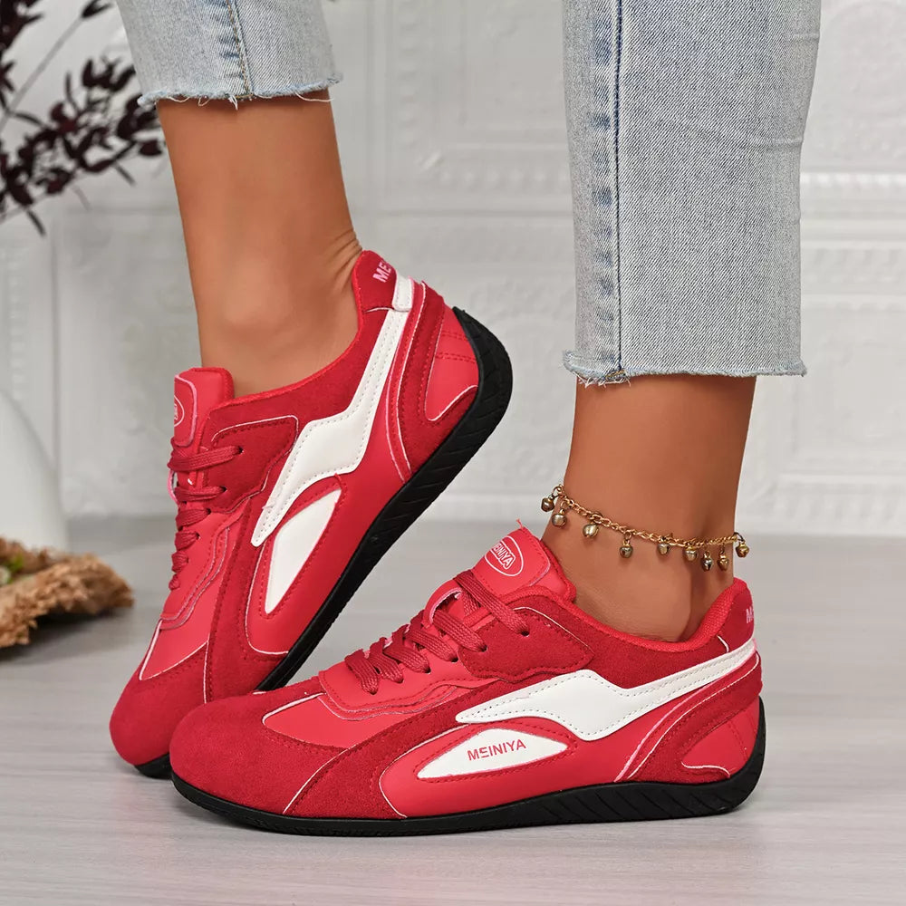 Round Toe Lace Up Sneakers in White, back view