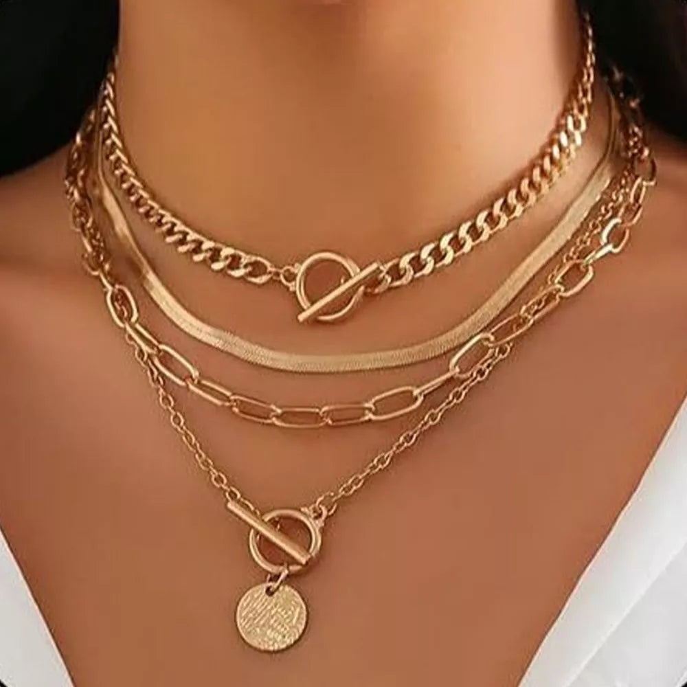 4-piece Layered Coin Pendant 18k Gold-plated Necklace in Gold, side view