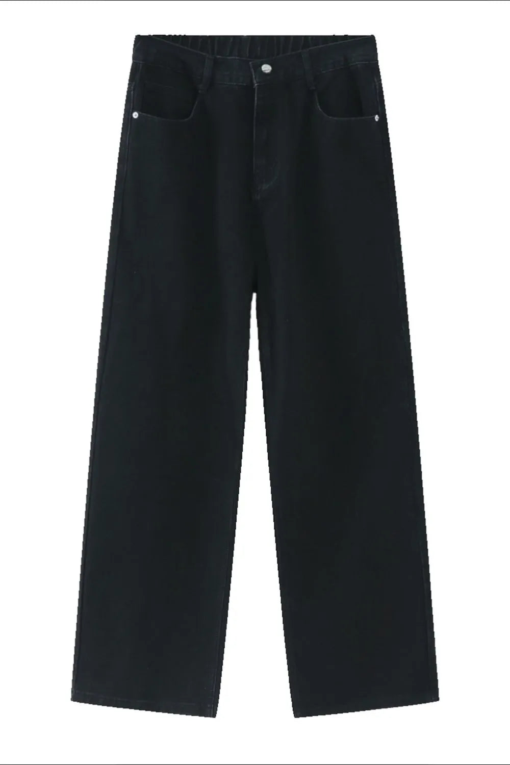 Black wide-leg denim jeans with a relaxed fit and modern cut.