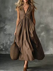 Twisted V-neck Midi Dress With Pockets