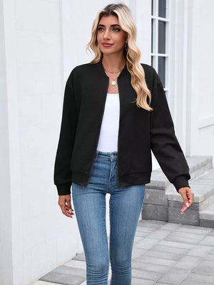 Textured Zip Up Jacket in Khaki Color