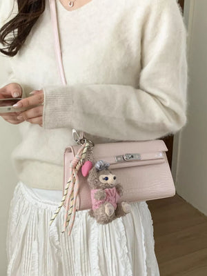 Croc-embossed Pu Leather Crossbody Bag in Pink, alternate angle