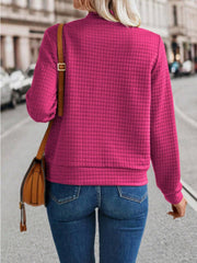 Deep Rose quilted bomber jacket with zip closure and long sleeves.