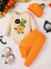 Children's Dinosaur Long Sleeve Bodysuit And Pants Set in Green, front view