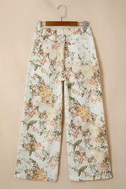 Vintage Floral Print High Waist Wide Leg Jeans, model styling view