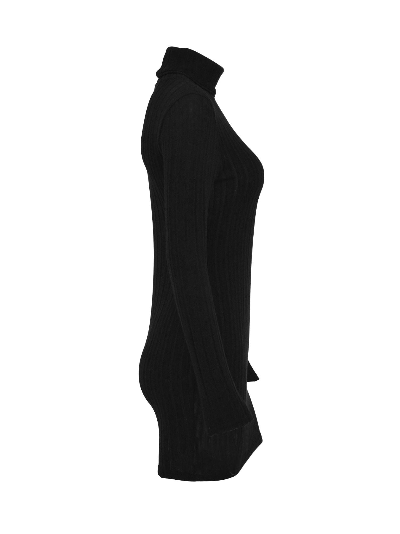Black ribbed turtleneck bodycon mini dress with long sleeves
