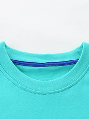 Teal cotton crew neck t-shirt with blue contrast trim detail