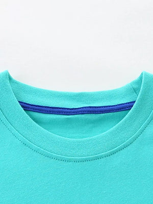 Teal cotton crew neck t-shirt with blue contrast trim detail
