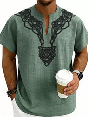 Men's Notched Printed Short Sleeve Shirt Plus Size, fabric detail
