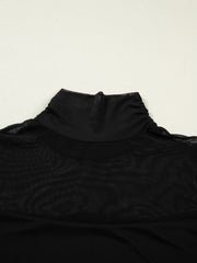Black sheer mesh maternity shirt with ruched high neck detail