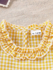 Yellow gingham cotton baby set with ruffled neckline detail