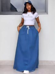 Effortless Denim Maxi Skirt With Raw Hem