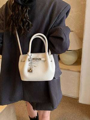 Leather Crossbody Bag With Lock Detail in White, back view