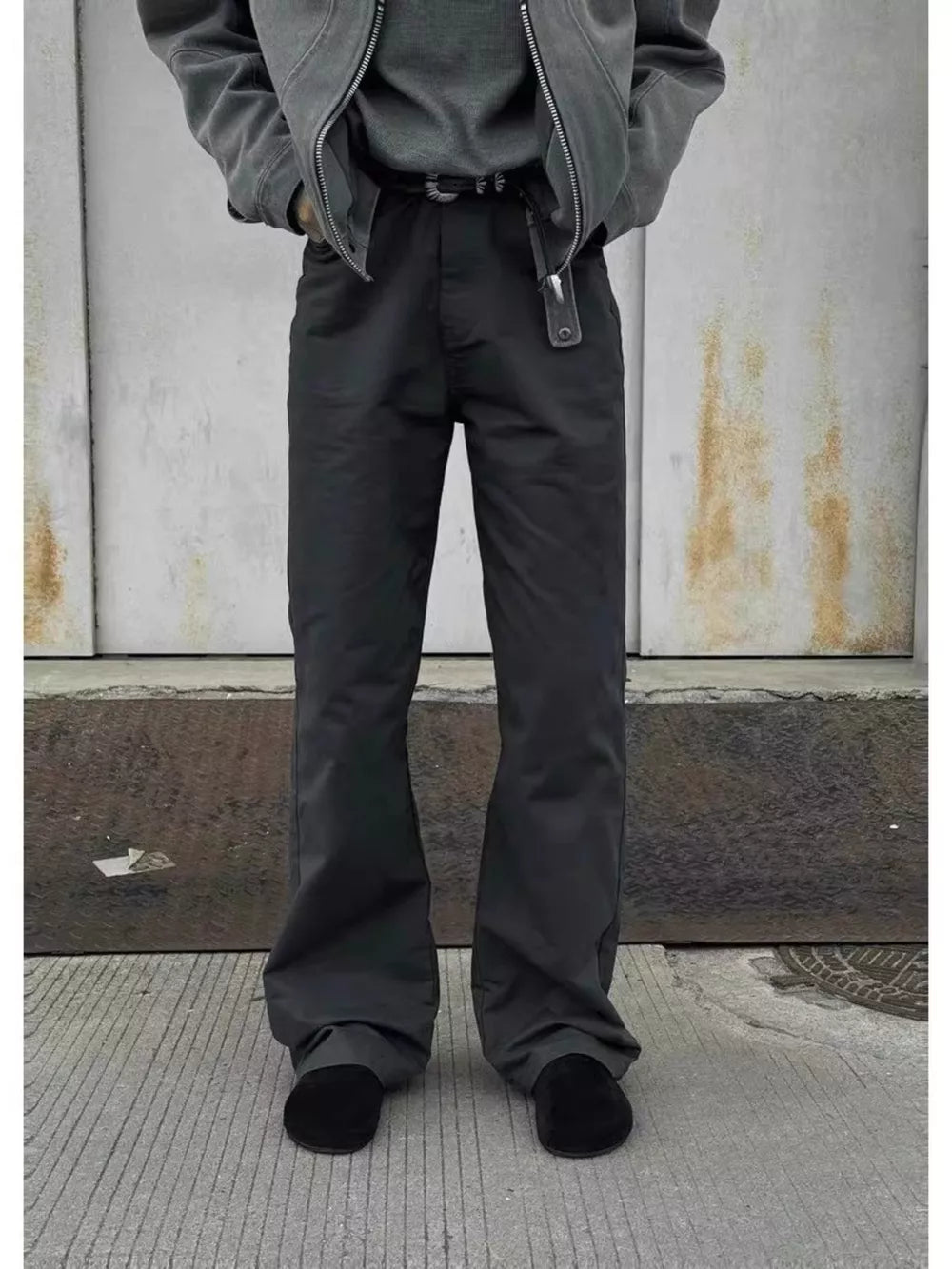 Men's dark gray sweatpants with a relaxed fit and belt detail.