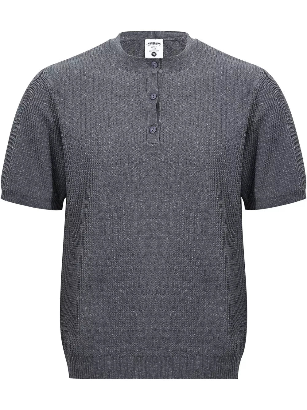 Men's Textured Knit Henley Top in Grey, close-up detail