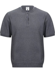Men's Textured Knit Henley Top in Grey, close-up detail