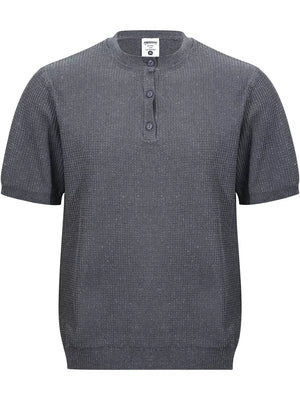 Men's Textured Knit Henley Top in Grey, close-up detail