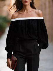Off-shoulder Ruched Top in Black, alternate angle