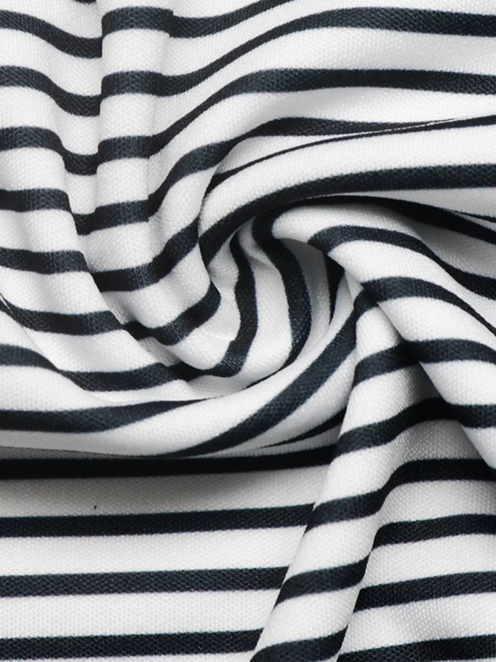 Black and white striped crew neck t-shirt fabric detail