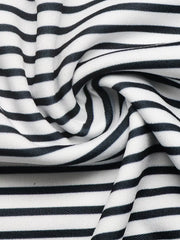Black and white striped crew neck t-shirt fabric detail