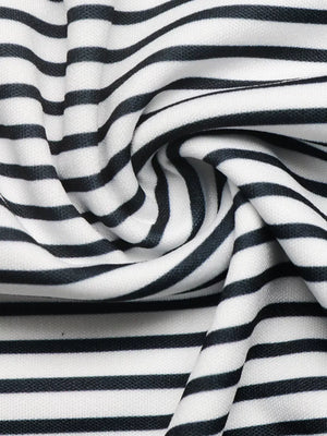 Black and white striped crew neck t-shirt fabric detail