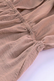 Tie-front blouson sleeve playsuit in Dusty Pink with ruched waist detail