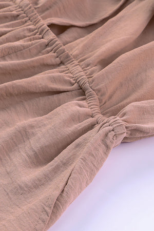 Tie-front blouson sleeve playsuit in Dusty Pink with ruched waist detail