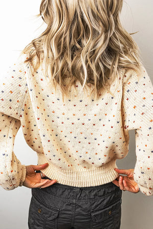 Geometric Print Button Front Cardigan in Beige, model styling view