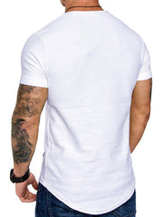 White cotton blend slim fit t-shirt with textured fabric and crew neck.