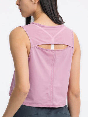 Dusty Pink cropped active tank with mesh back detail and cutout