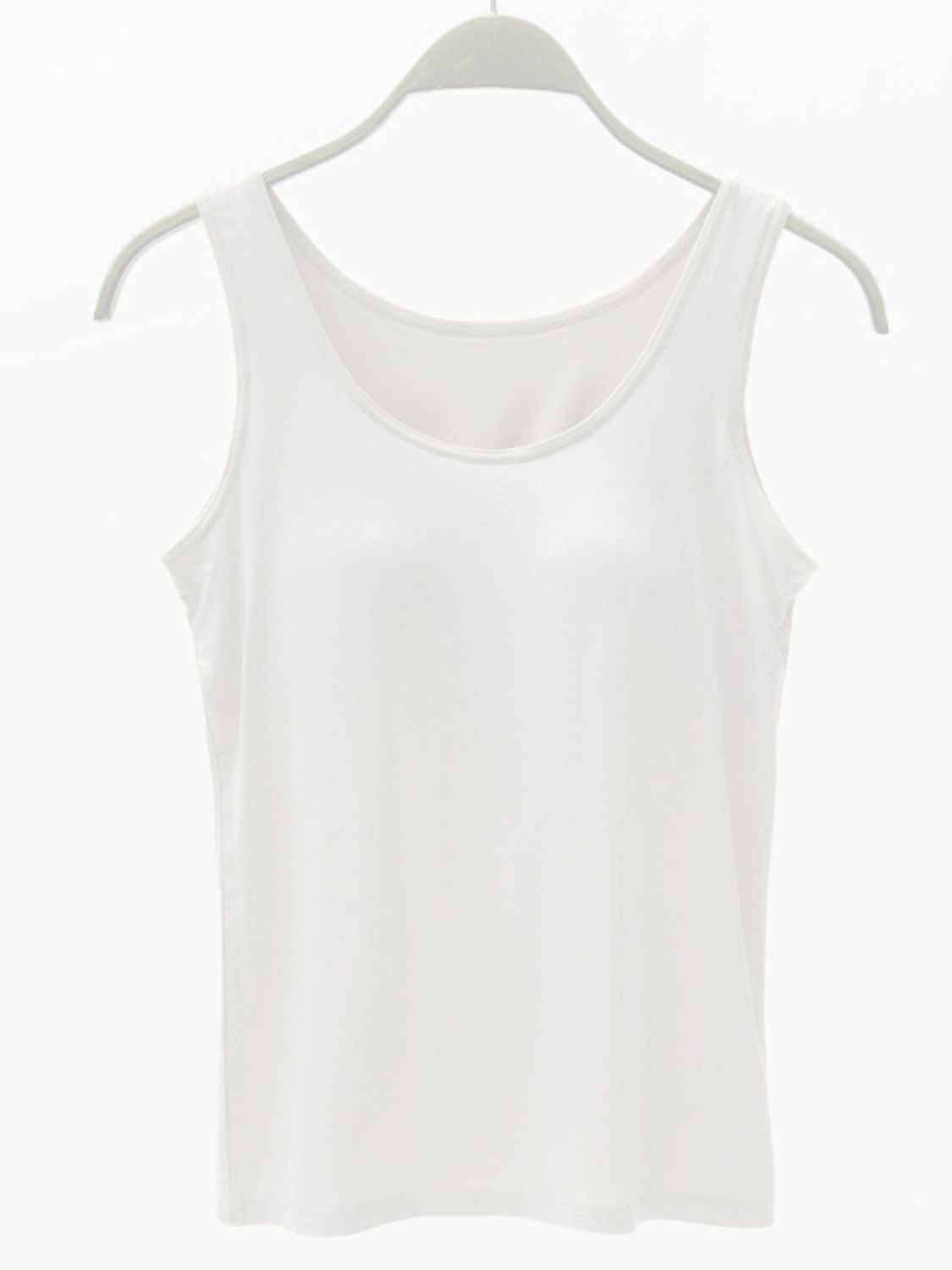 White modal tank top with scoop neck and built-in support