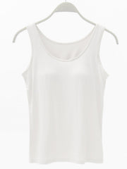 White modal tank top with scoop neck and built-in support
