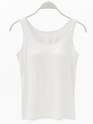 White modal tank top with scoop neck and built-in support