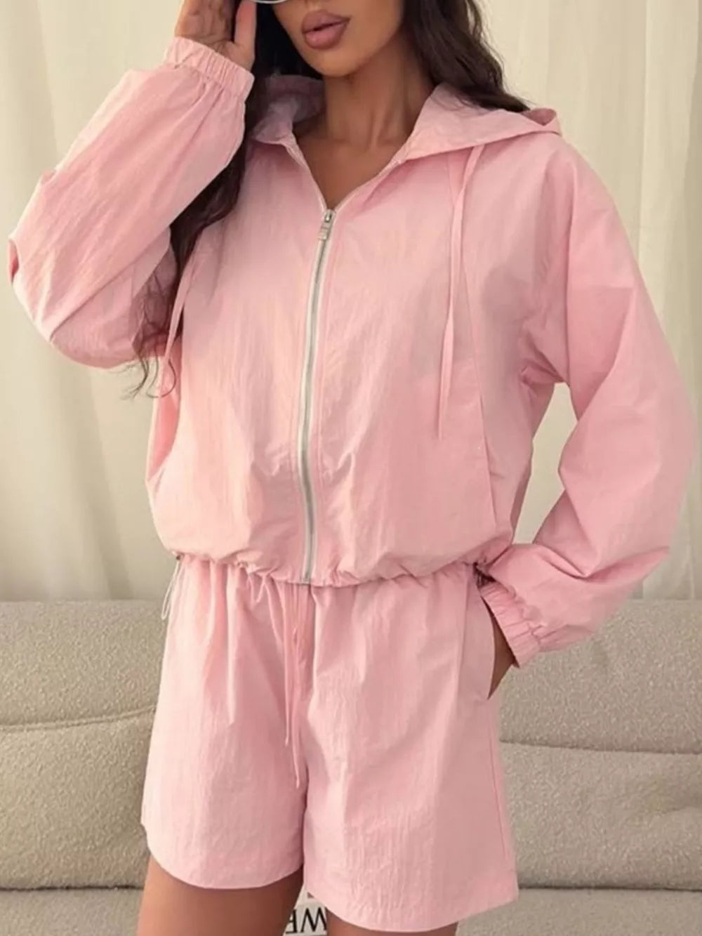 Lightweight Hooded Jacket And Shorts Set, alternate angle