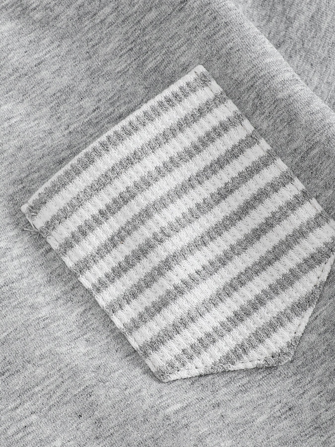 Children's grey cotton sweatshirt with a striped pocket detail.