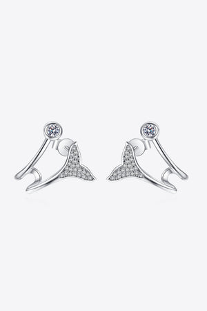 Silver crystal tail stud earrings with a single clear stone accent.