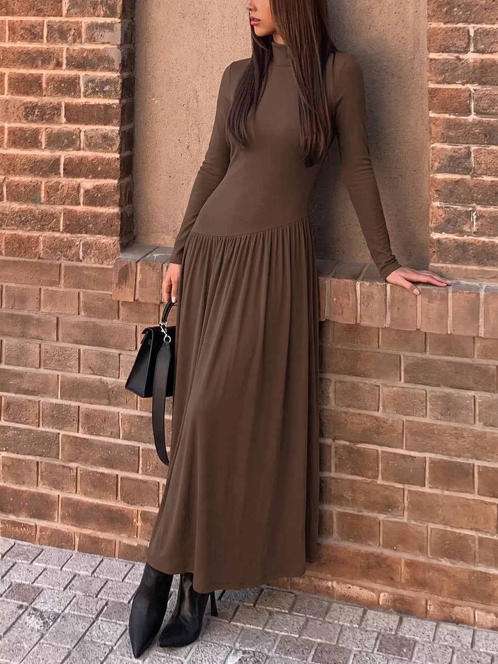 Mock Neck Long Sleeve Midi Dress, close-up detail