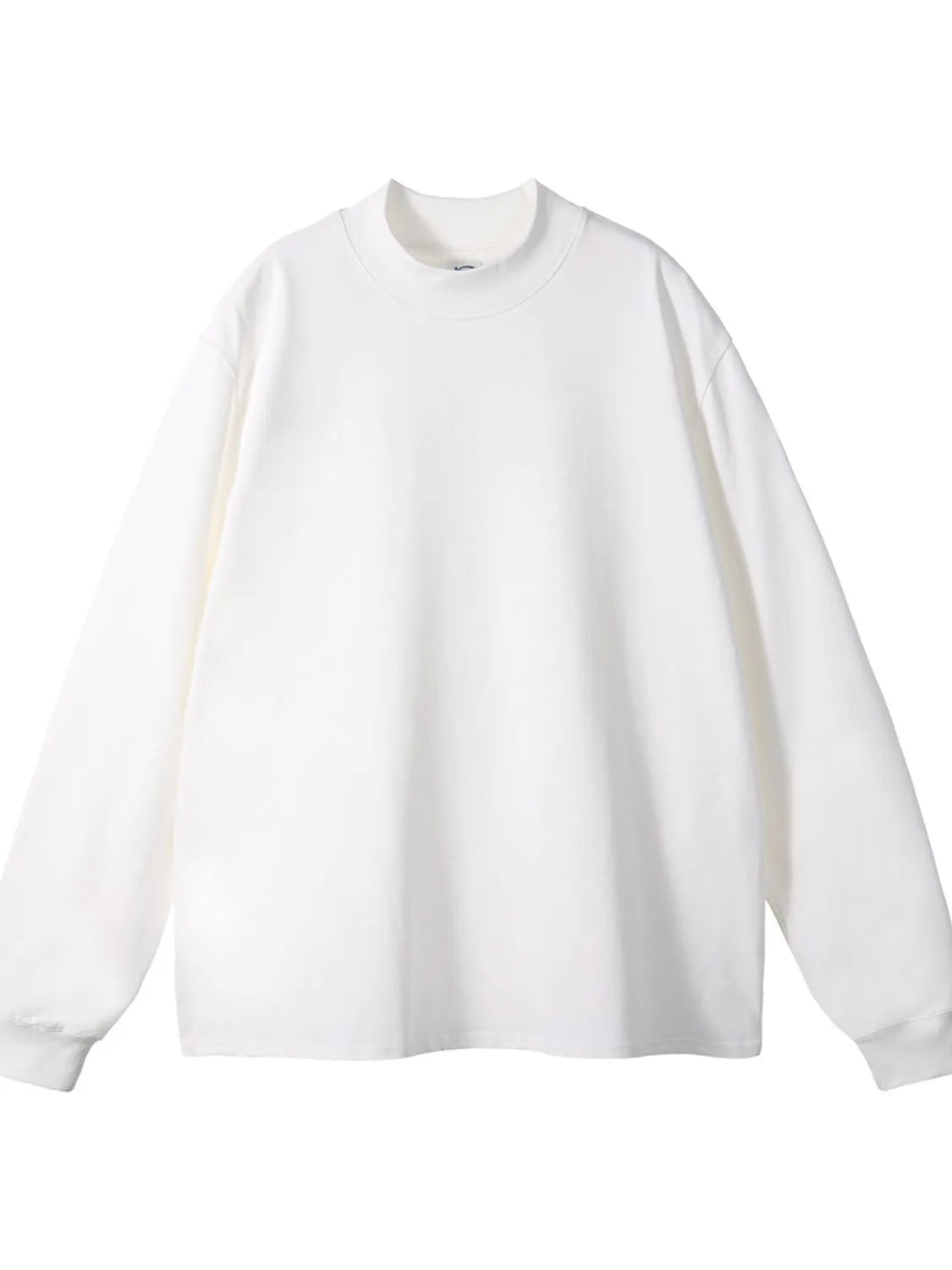 White oversized crewneck long sleeve t-shirt with mock neck detail